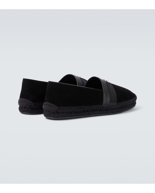 Christian Louboutin Black Alfarica Logo-Embellished Leather And Grosgrain-Trimmed Suede Espadrilles for men