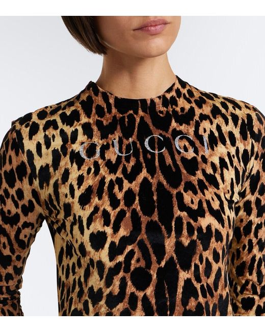 Gucci Black Logo Leopard-Print Cotton Jersey T-Shirt