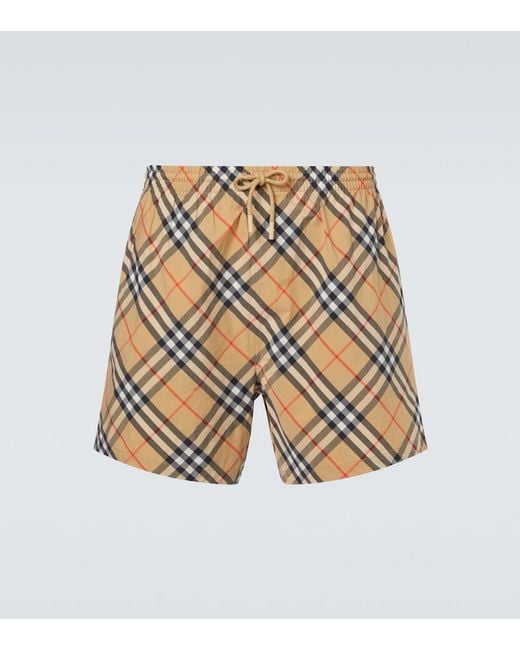 Burberry White Check Swim Trunks for men