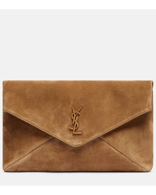 Saint Laurent Brown Cassandre Large Suede Clutch