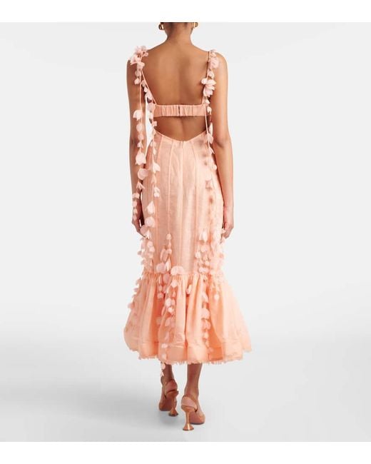 Zimmermann Pink Midikleid Dawning Aus Leinen Und Seide
