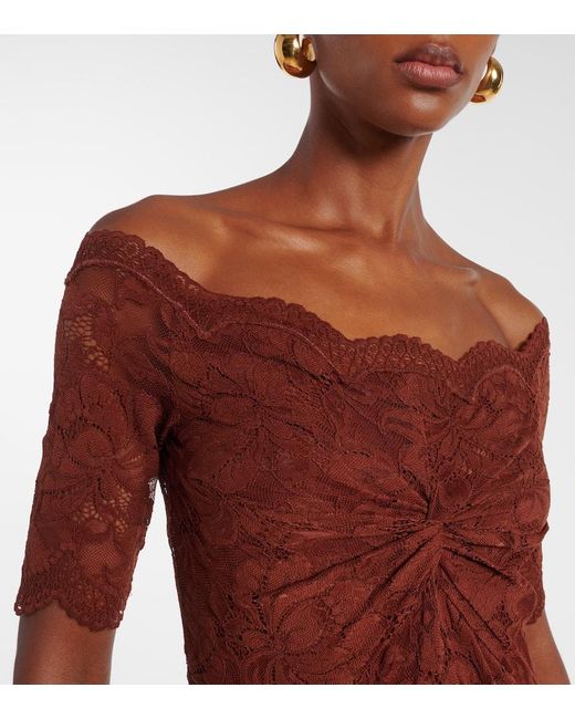 Rabanne Red Off-Shoulder Lace Maxi Dress