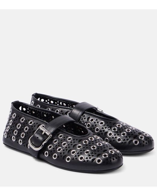 Alaïa Black Vienne Mary-Jane-Ballerinas Aus Leder Mit Ösen Und Perforationen