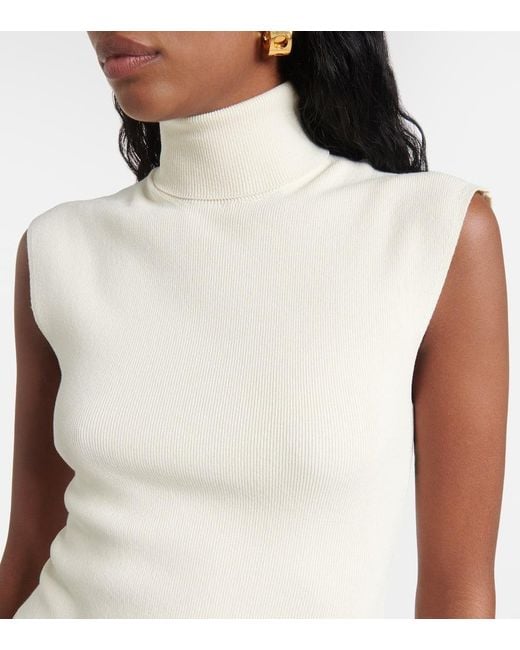Victoria Beckham White Draped Turtleneck Jersey Maxi Dress