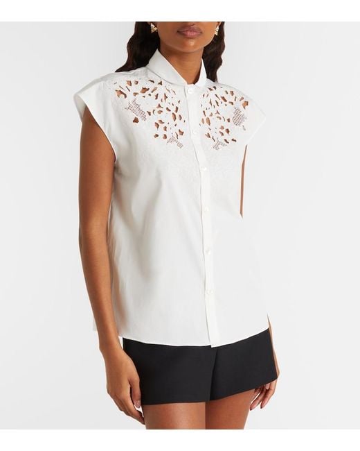 Valentino White Guipure Lace-Trimmed Cotton Poplin Shirt
