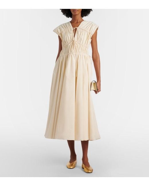 TOVE Natural Ceres Gathered Cotton Midi Dress