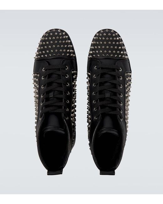 Christian Louboutin Black Louis Spikes Leather Sneakers for men