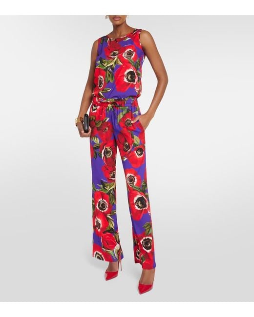 Pantalones anchos Anemone de seda charmeuse Dolce & Gabbana de color Red