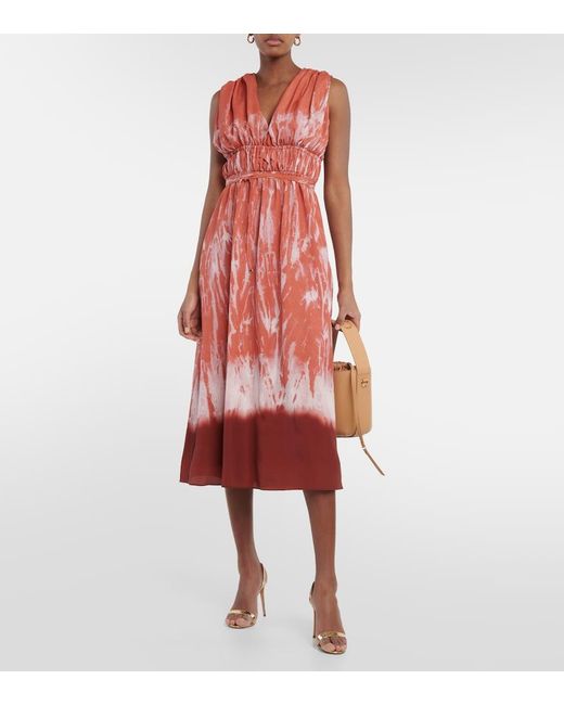 Altuzarra Red Fiona Ruched Midi Dress