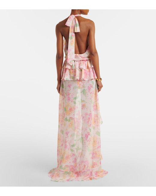 Bananhot Pink Malena Floral Ruffled Asymmetric Maxi Dress