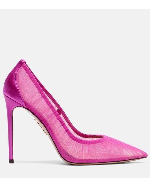 Aquazzura Pink Voile 105 Satin-Trimmed Tulle Pumps