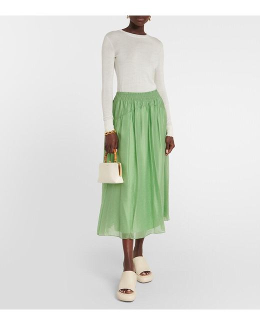Vince Green Gathered Midi Skirt