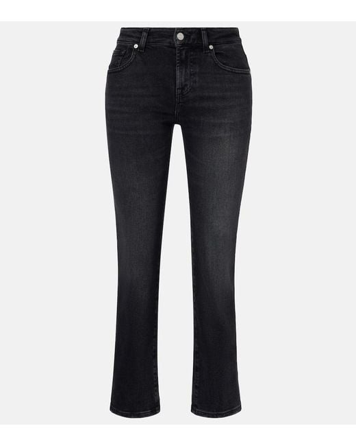 7 For All Mankind Blue Calie Straight Cropped Mid-Rise Straight Jeans