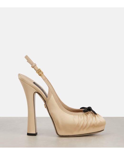 Dolce & Gabbana Natural Vally Satin Platform Slingback Pumps