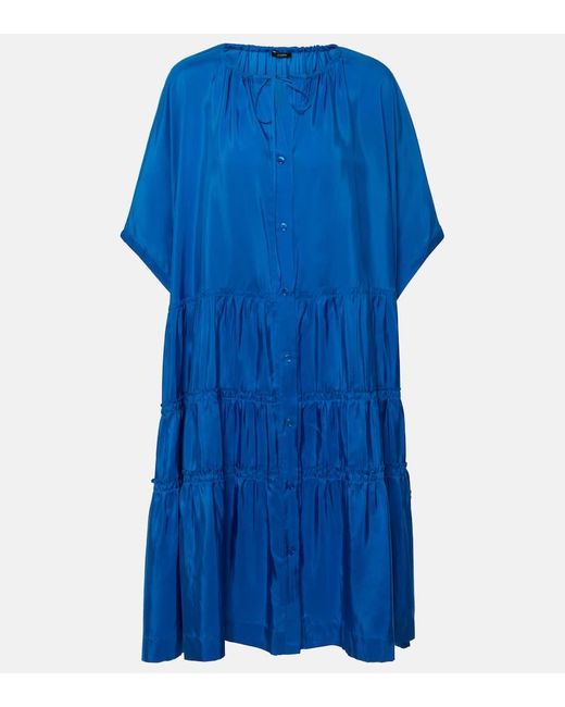 Joseph Blue Emile Tiered Silk Midi Dress
