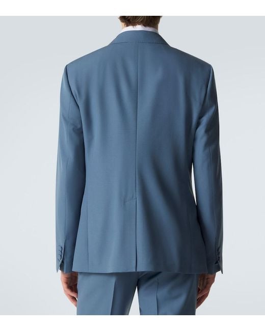 Dolce & Gabbana Blue Double-Breasted Wool Poplin Suit Jacket for men