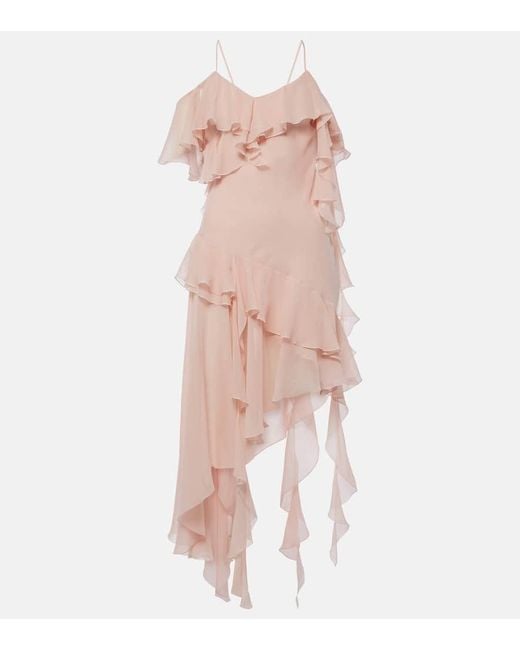 Blumarine Pink Ruffled Silk Georgette Minidress