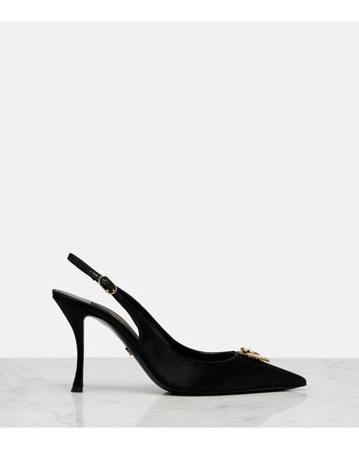 Dolce & Gabbana Black Devotion 90 Satin Slingback Pumps