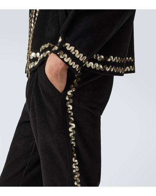 Bode Gerade Hose Aus Baumwoll-Cord Mit Pailletten in Black für Herren