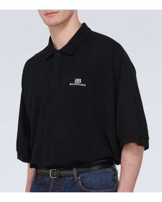Balenciaga Black Oversized Cotton Pique Polo Shirt for men