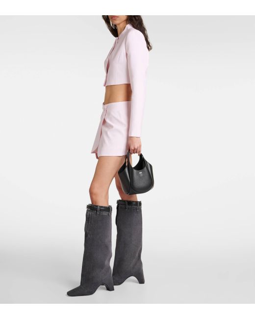Coperni Black Leather-trimmed Denim Knee-high Boots