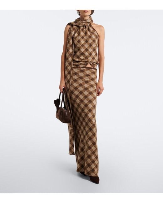 AYA MUSE Natural Kae Plaid Midi Skirt