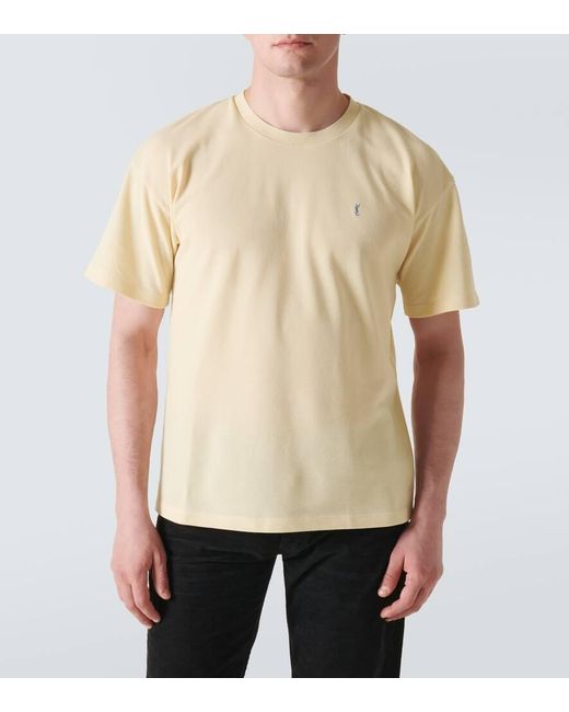 T-shirt Cassandre in pique di misto cotone di Saint Laurent in Natural da Uomo