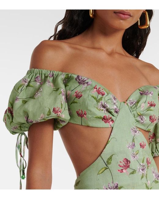 Agua Bendita Green Cielo Honeysuckle Floral Linen Maxi Dress