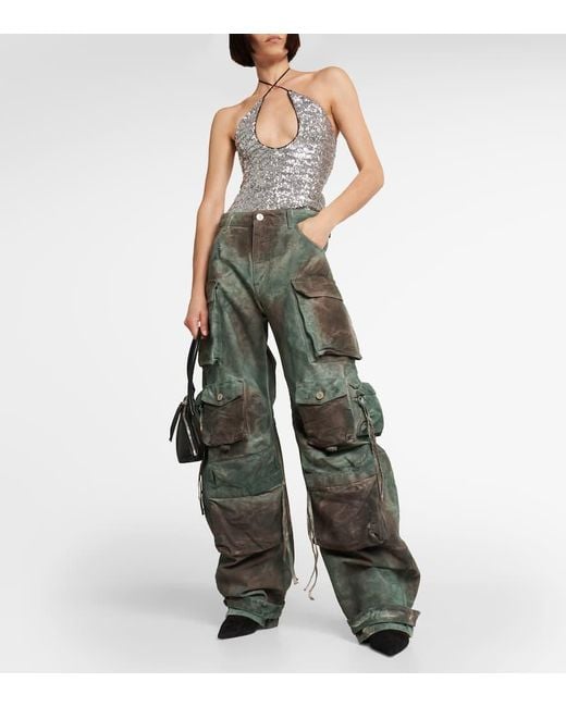 The Attico Gray Fern Oversized Denim Cargo Pants