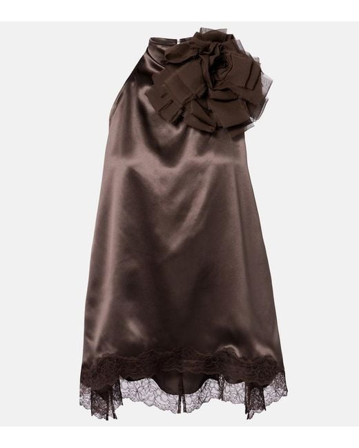 Magda Butrym Brown Top Aus Seidensatin Mit Spitze