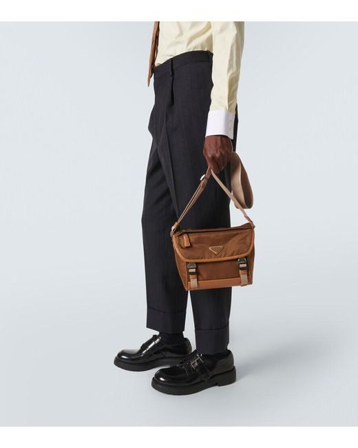 Prada Brown Re-Nylon Leather-Trimmed Shoulder Bag for men
