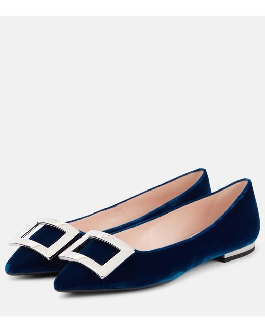 Roger Vivier Blue Velvet Ballet Flats