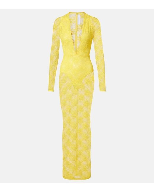 Alex Perry Yellow Sheer Lace Gown