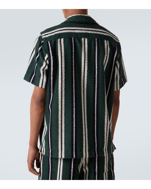 Orlebar Brown Black Griffith Striped Terry Bowling Shirt for men