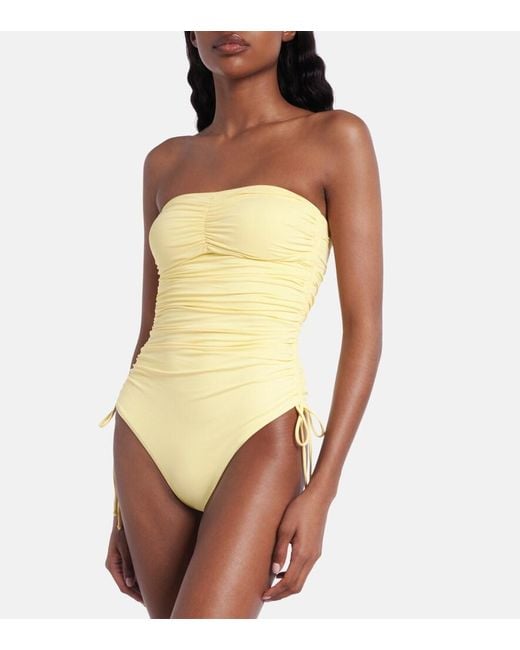 Melissa Odabash Yellow Sydney Ruched Bandeau Swimsuit