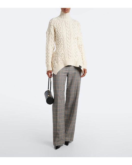 Stella McCartney Gray Checked Wool Wide-Leg Pants