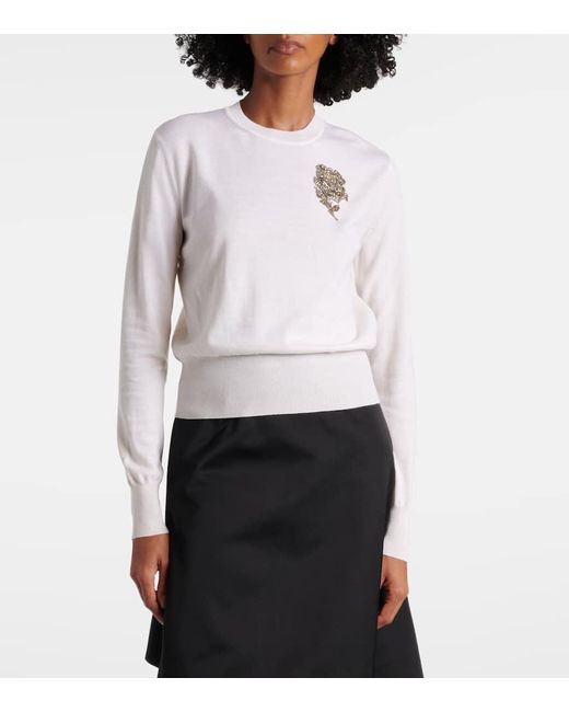 Alexander McQueen White Verzierter Pullover Aus Wolle