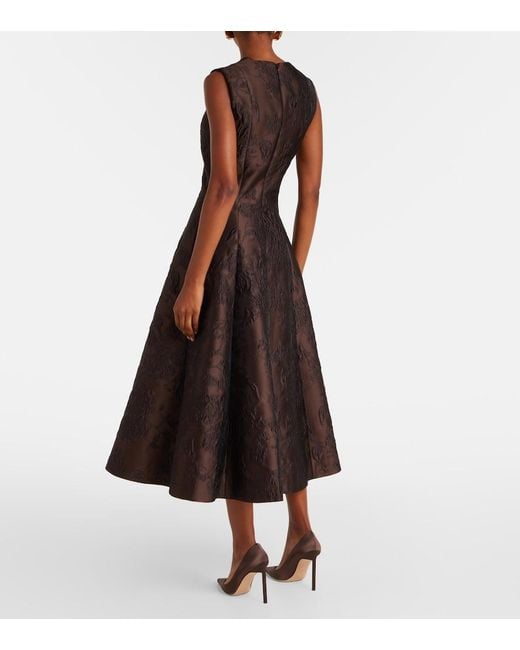 Emilia Wickstead Black Flared Embroidered Midi Dress