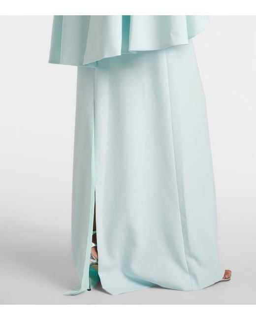 Costarellos Blue Elin Embellished Caped Crepe Gown
