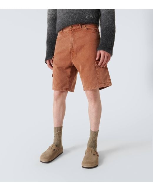 ERL Orange Denim Cargo Shorts for men