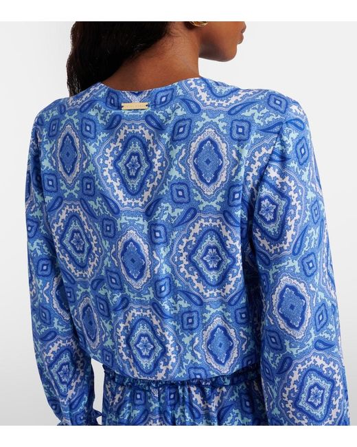 Heidi Klein Blue Mykonos Printed Smocked Minidress