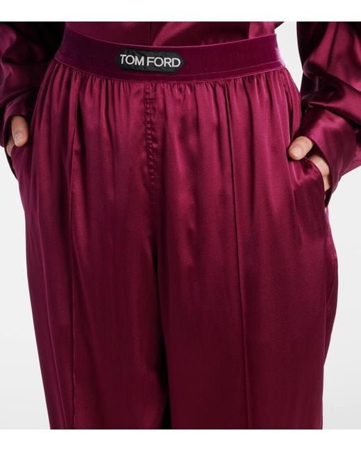Tom Ford Red Silk-Blend Satin Wide-Leg Pants