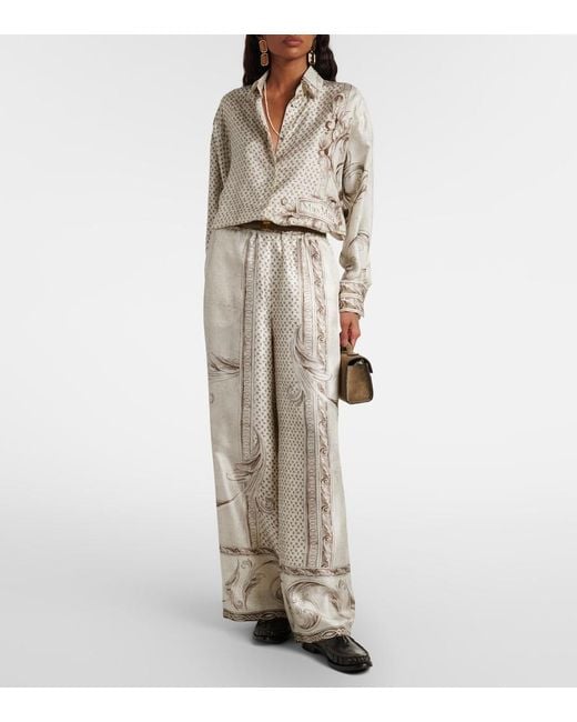 Max Mara Natural Rive Printed Silk Satin Wide-Leg Pants