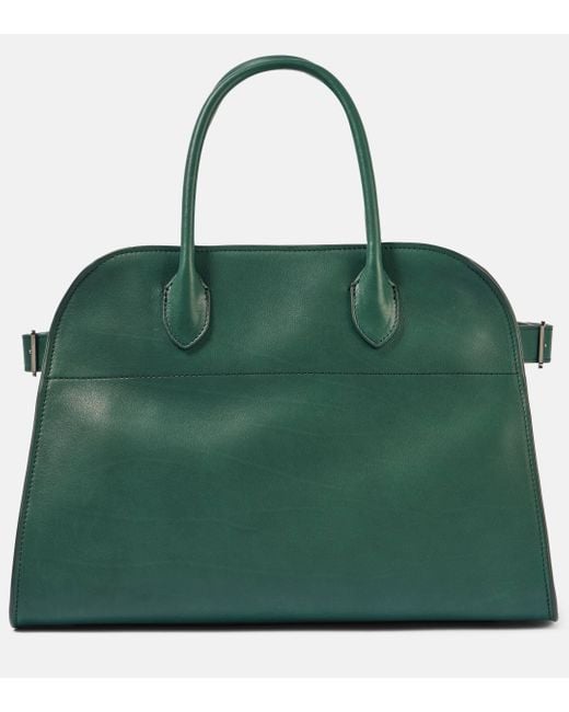 The Row Green Soft Margaux 12 Small Leather Tote Bag