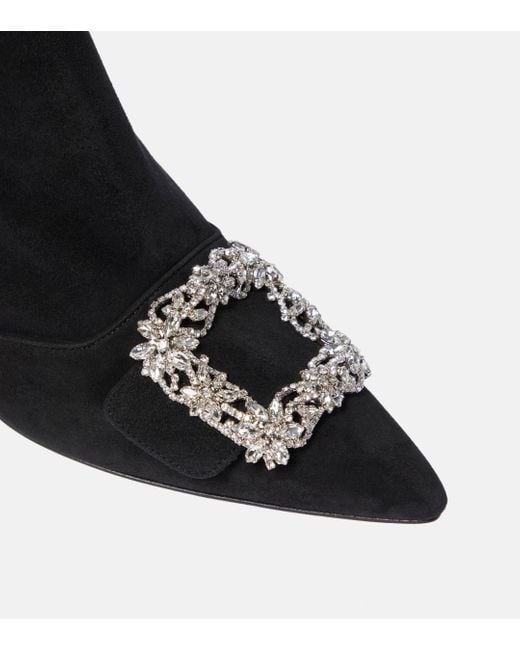 Manolo Blahnik Black Baylow Embellished Suede Ankle Boots