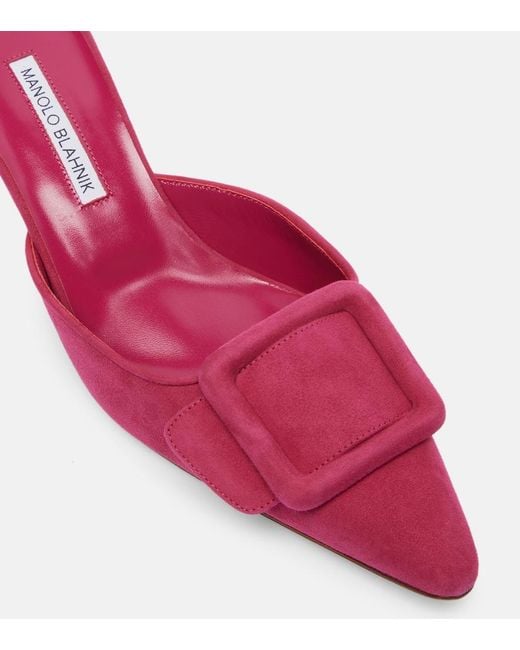 Manolo Blahnik Pink Maysale Suede Mules