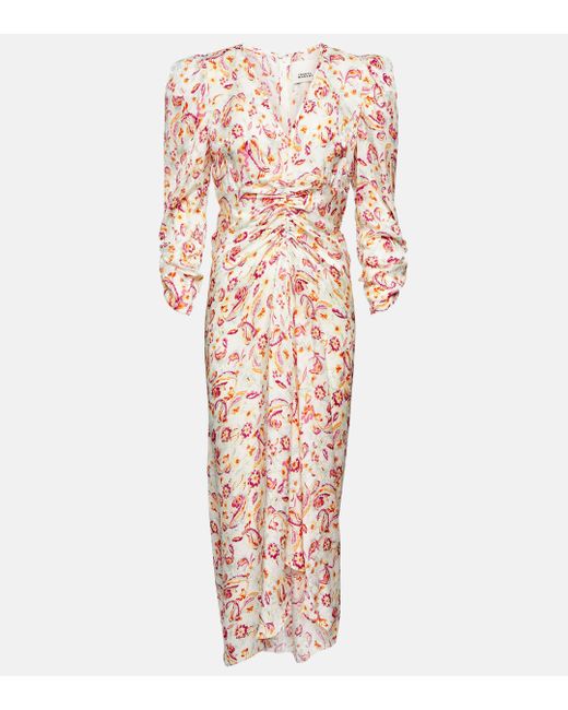 Isabel Marant Pink Flower-print Silk-blend Midi Dress