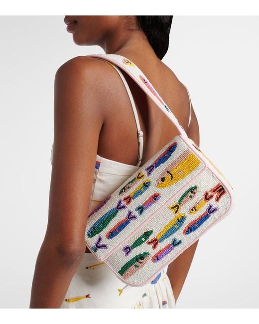 Staud White Tommy Beaded Shoulder Bag