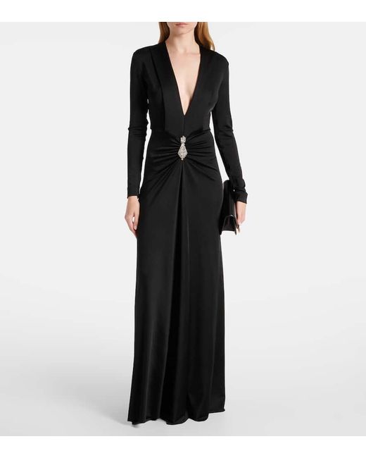 Victoria Beckham Black Embellished Gathered Crepe Gown