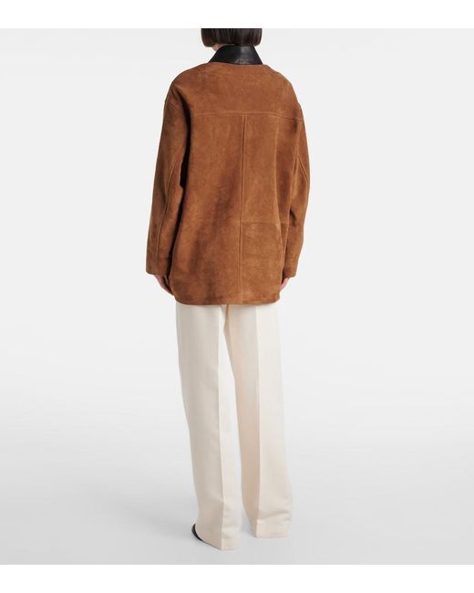 Nour Hammour Brown Barn Leather-Trimmed Suede Jacket